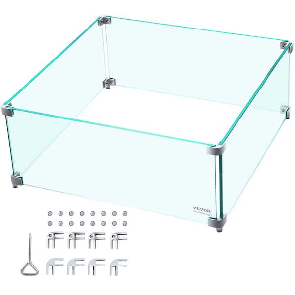 Fire Pit Wind Guard 14 x 14 x 6 in. Glass Wind Guard Rectangular Glass Shield 0.3 in. Thick Fire Table for Propane,Gas
