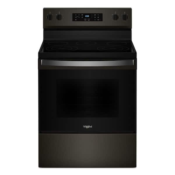Whirlpool 30 in. 5-Burner Elements Freestanding Electric Range in Black Stainless Steel with Dual Elements and No Preheat Mode