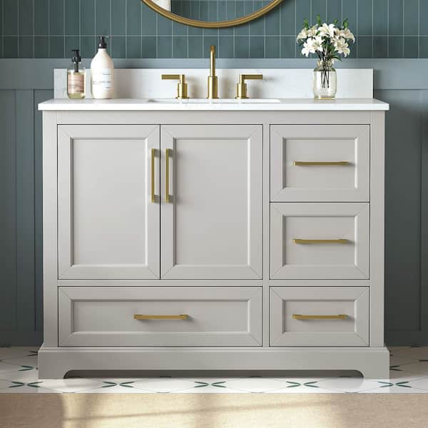 Dora 43 in. Single Sink Freestanding Gray Bath Vanity with White Engineered Stone Top and Backsplash Assembled