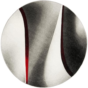 Hollywood Gray/Red 4 ft. x 4 ft. Round Abstract Area Rug