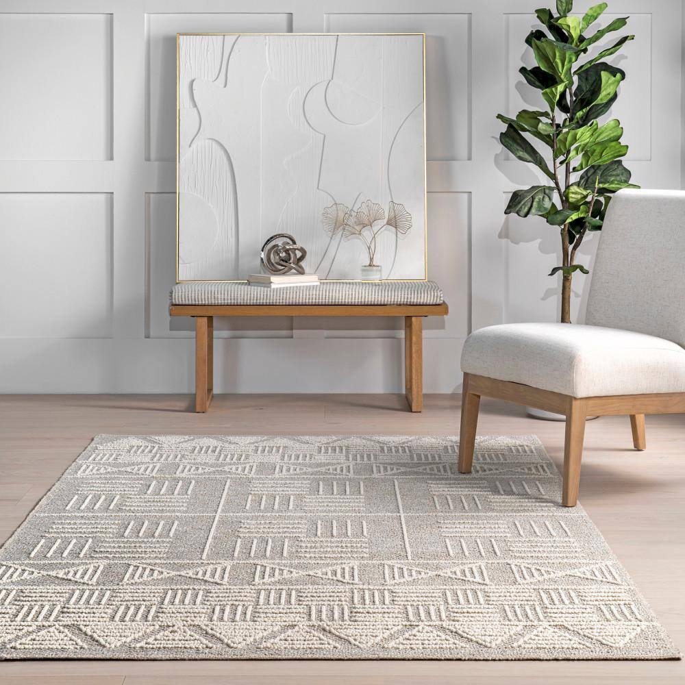 Demetra Beige Geometric Flat Woven Synthetic Area Rug