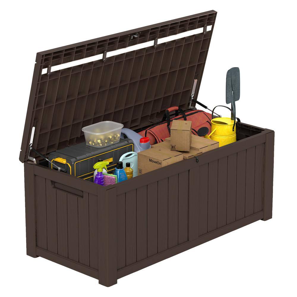 120 Gal. Outdoor Patio Deck Box, Large Weatherproof Resin Storage Box, Brown