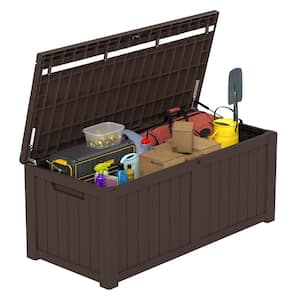 120 Gal. Outdoor Patio Deck Box, Large Weatherproof Resin Storage Box, Brown