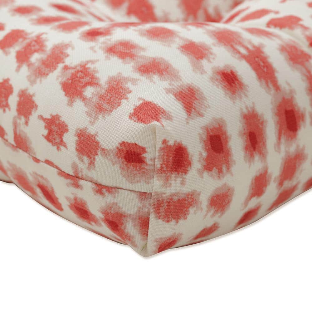 Coral and Off-White Polyester Outdoor Chair Pads Set