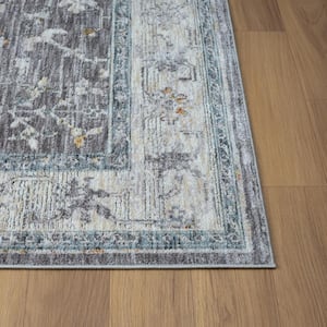 Classic Gray/Blue 7 ft. 9 in. x 9 ft. 9 in. LR82473 Traditional Bordered Indoor Area Rug