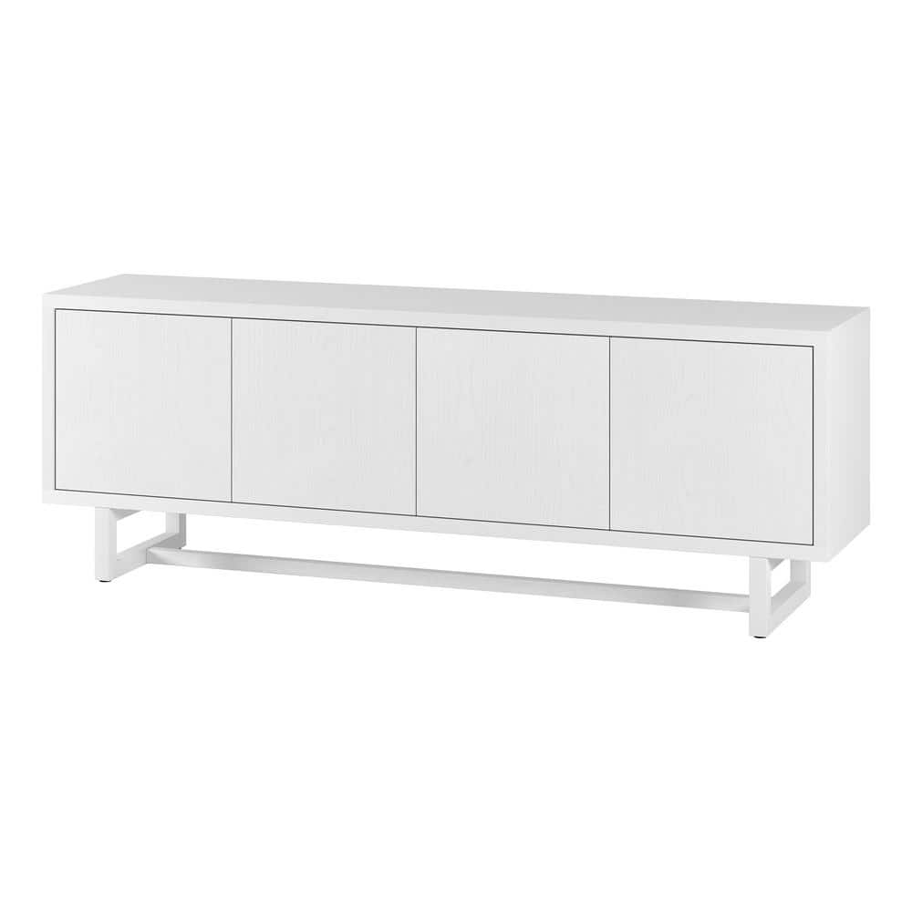 White Modern Rectangular TV Stand with Cabinets, 68"
