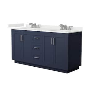 Miranda 66 in. W x 22 in. D x 33.75 in. H Double Bath Vanity in Dark Blue with White Quartz Top