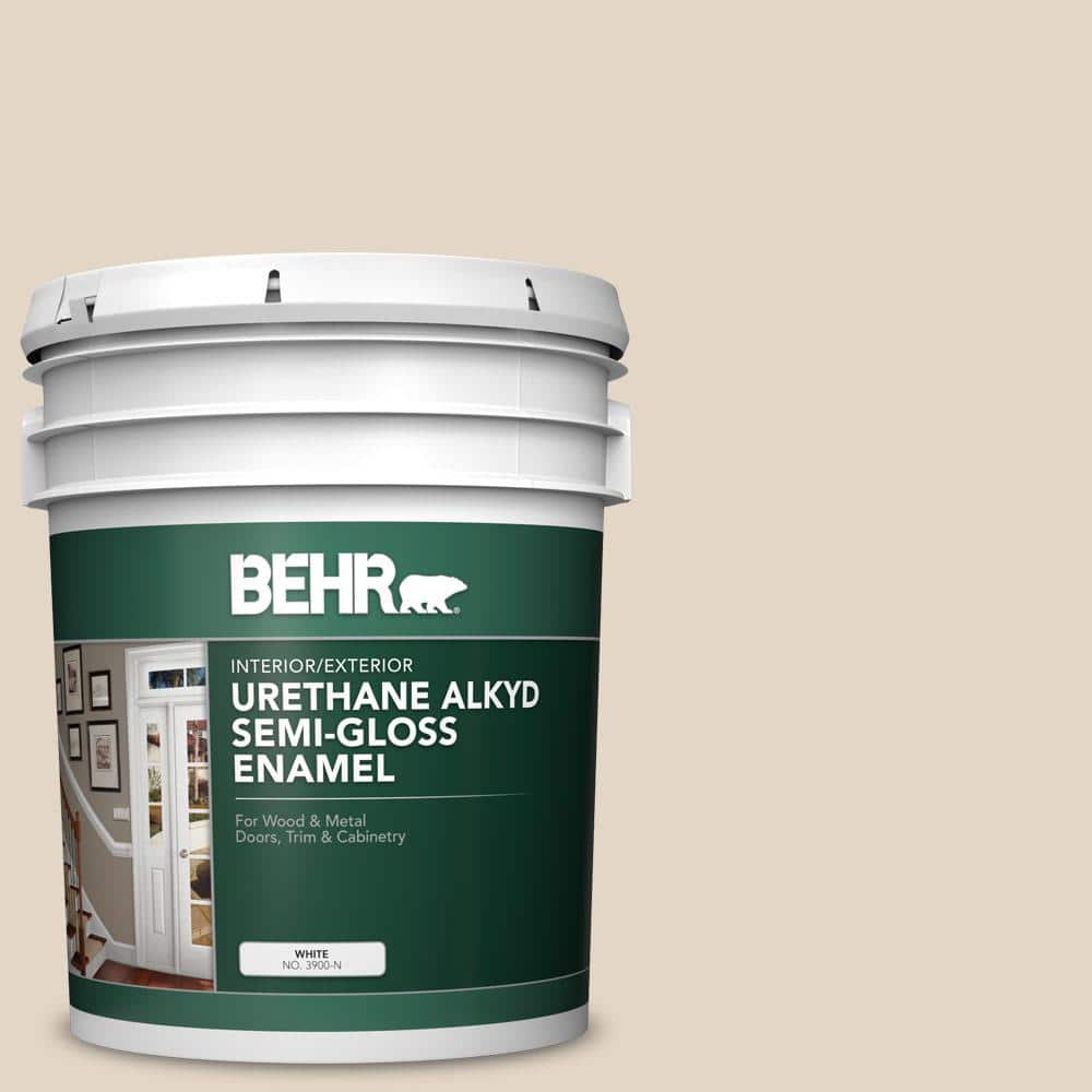 BEHR 5 Gal. #N270-1 High Style Beige Urethane Alkyd Semi-Gloss Enamel ...