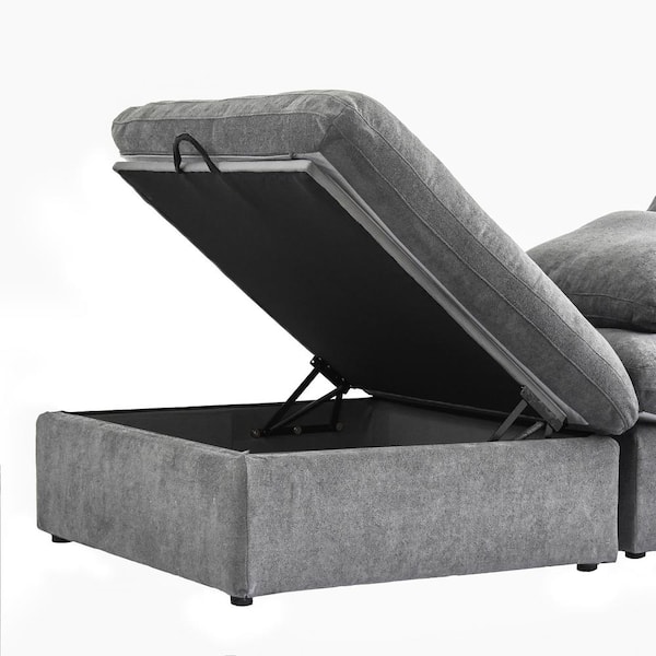 39 in. Gray Barong Linen Flannel Fabric Upholstered Modular Armless Comfy Sofa Coffee Table Ottoman for Apartment