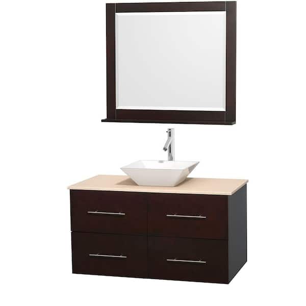 Wyndham Collection Centra 42 in. Vanity in Espresso with Marble Vanity Top in Ivory, Porcelain Sink and 36 in. Mirror