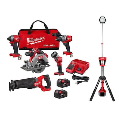 M18 FUEL 18-Volt Lithium-Ion Brushless Cordless Combo Kit (5-Tool) with Cordless Rocket Dual Power Tower Light