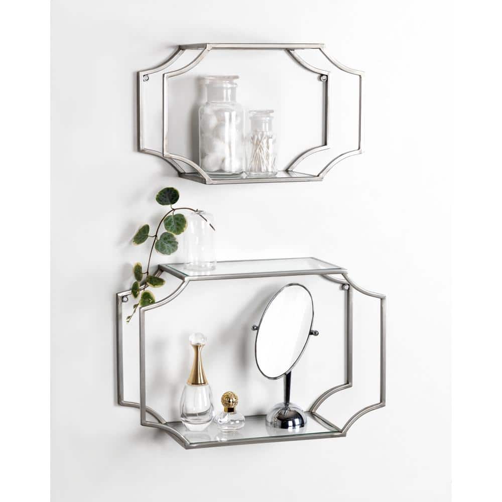 Ciel Silver Glass and Metal Wall Shelf Set