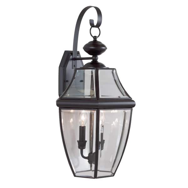 Volume Lighting 3-Light Antique Bronze Hardwired Outdoor Coach Light Sconce with Clear Beveled Glass