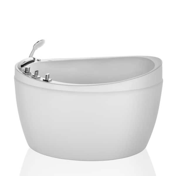 Japanese Style 48 in. Acrylic Flatbottom Deep Soaking Freestanding Air Bath Bathtub in White with Tub Filler