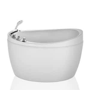 59 in. Center Drain Acrylic Flatbottom Air Bath Deep Soaking Freestanding Bathtub in White with Tub Filler - Hand Shower