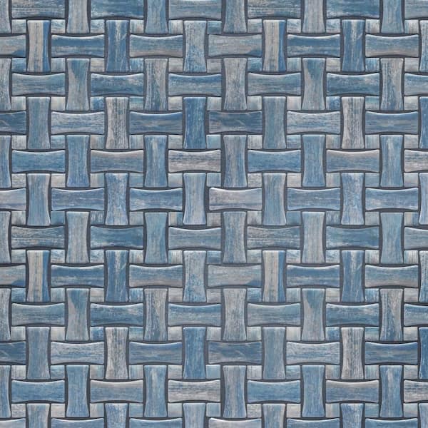 Cassis Dog Bone Basketweave Blue with Blue Dot 10 in. x 10 in. Porcelain Floor and Wall Mosaic Tile (7.1 sq. ft. /Case)