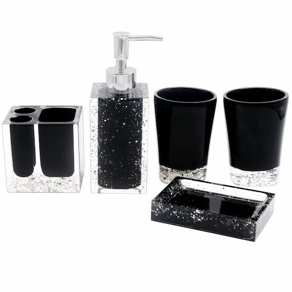 Dracelo 5-Piece Bathroom Accessory Set with Soap Dispenser, Soap Dish, Toothbrush Holder and Vase in Blue