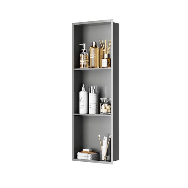 12 in. W x 36 in. H x 4 in. D 3-Layer Stainless Steel Shower Niche, No Tile Needed Bathroom Niche in Gunmetal Gray