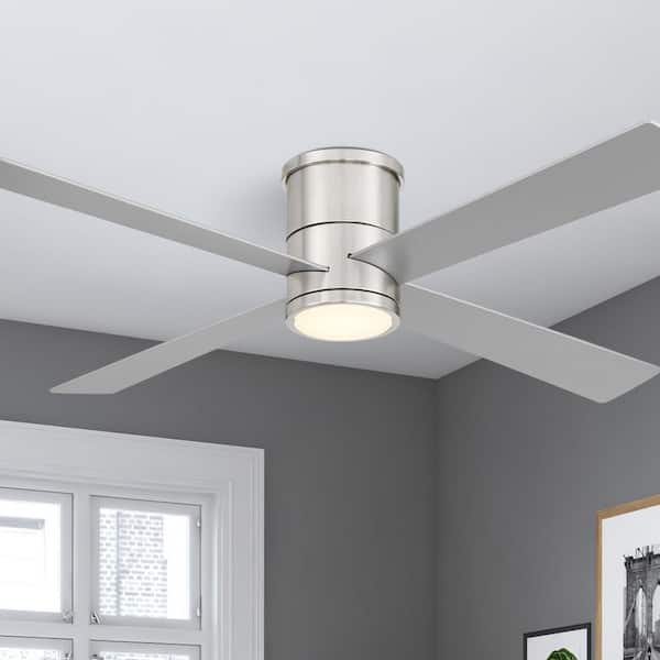 Falco Flush 54 in. Indoor Brushed Nickel Low Profile Flush Mount Ceiling Fan with Integrated LED and Remote Included