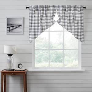 Sawyer Mill Plaid 36 in. L Cotton Prairie Swag Valance in Country Black Soft White Pair