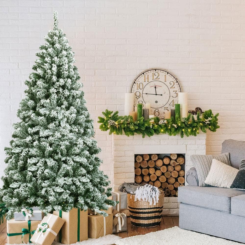 6FT Snow Flocked Pine Artificial Christmas Tree with Metal Stand