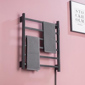 6-Towel Electric Heated Holders Stainless Steel Wall Mounted Towel Warmer for Bathroom in Black