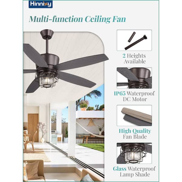 HINNIXY 52 in Outdoor Brown Waterproof Ceiling Fan with Lights and