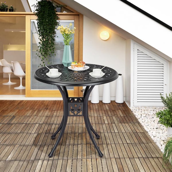 AndMakers Black Round Aluminum Outdoor Bistro Table with Umbrella Hole