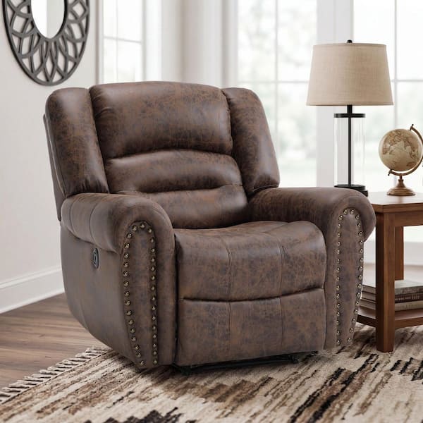 Bestier 40.5 in. W Brown Vegan Leather Manual Power Recliner with