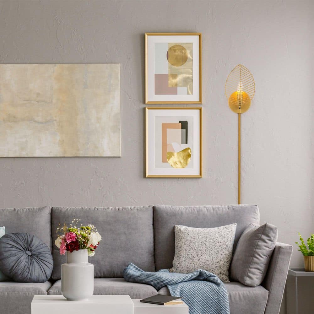 Gold Leaf Shade Plug-In Wall Sconce with Long Cord