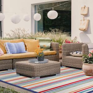 Eastyn Cream 6 ft. x 8 ft. 10 in. Casual Stripe Geometric Coastal Indoor/Outdoor Area Rug
