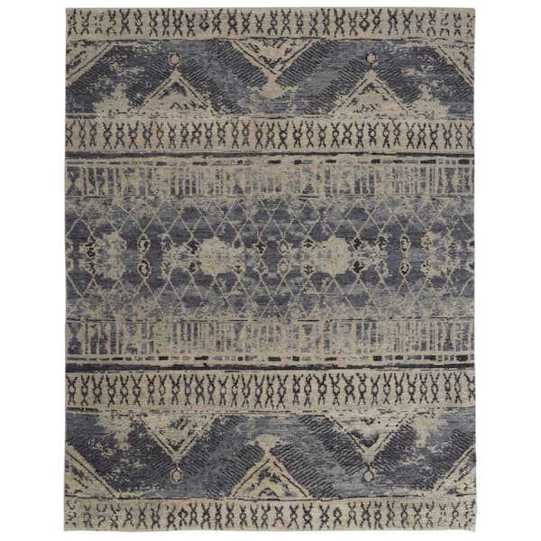 8 ft. x 12 ft. Gray, Blue, Ivory Abstract Area Rug