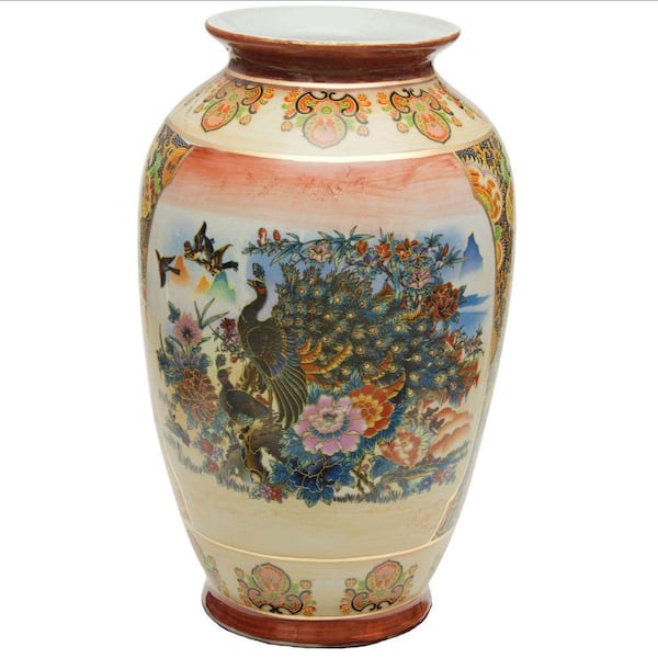 RED LANTERN Oriental Furniture 14 in. Rose Medallion Satsuma