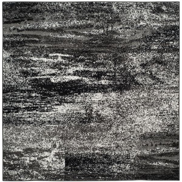 Adirondack Silver/Black 3 ft. x 3 ft. Solid Color Distressed Square Area Rug