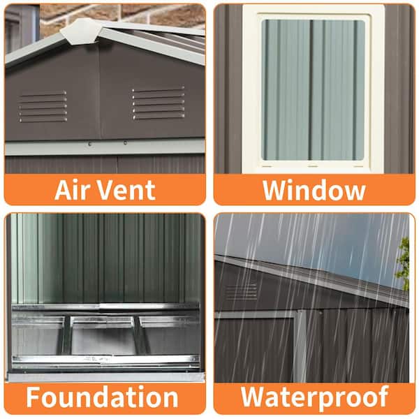 6 ft. W x 5 ft. D Metal Storage Shed Outdoor Tool Room with Window and Sliding Doors, Gray (23.4 sq. ft.)