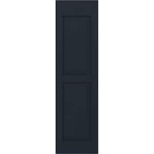 12 in. W x 35 in. H Americraft 2-Equal Raised Panel Exterior Real Wood Shutters Pair in Starless Night Blue