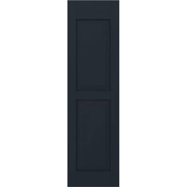 Ekena Millwork 12 in. W x 59 in. H Americraft 2-Equal Raised Panel Exterior Real Wood Shutters Pair in Starless Night Blue