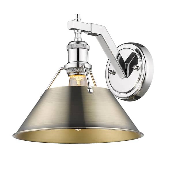 Golden Lighting Orwell 10 in. 1-Light Chrome and Aged Brass Wall Sconce