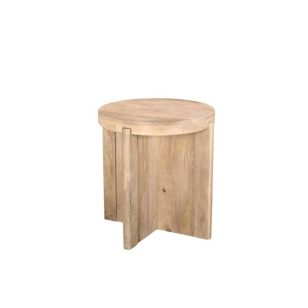 22 in. Beige Round Wood End Table