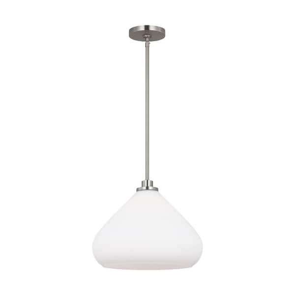 Generation Lighting Margo 1-Light Brushed Nickel Shaded Pendant Light with Etched Opal Glass