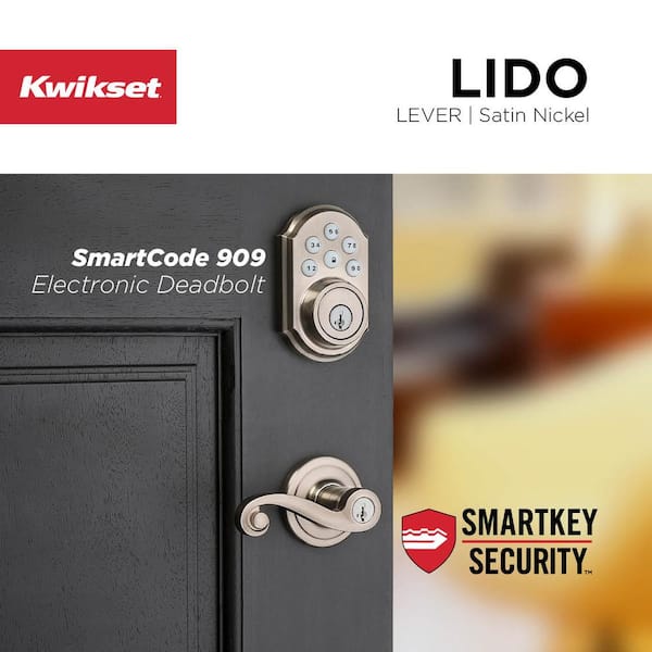 Kwikset Lido Satin Nickel Entry Door Handle Featuring SmartKey