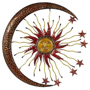 Metal Gold Indoor Outdoor Sun and Moon Wall Decor with Stars