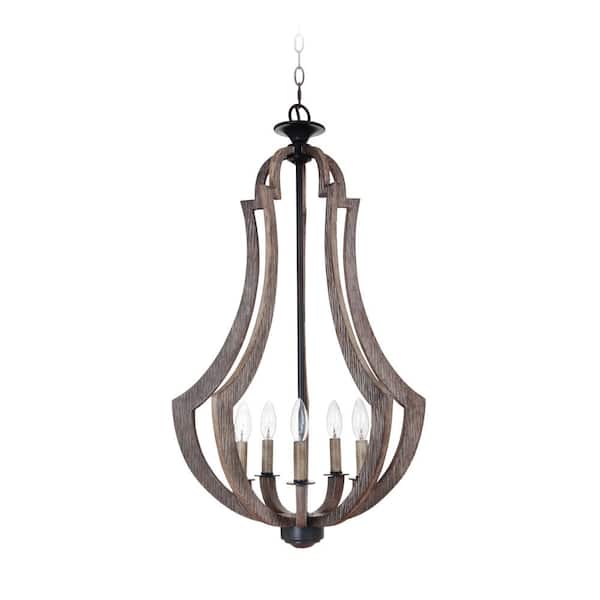Winton 60-Watt 5-Light Weathered Pine Finish Hanging Foyer Kitchen Dining Pendant Light, No Bulbs Included