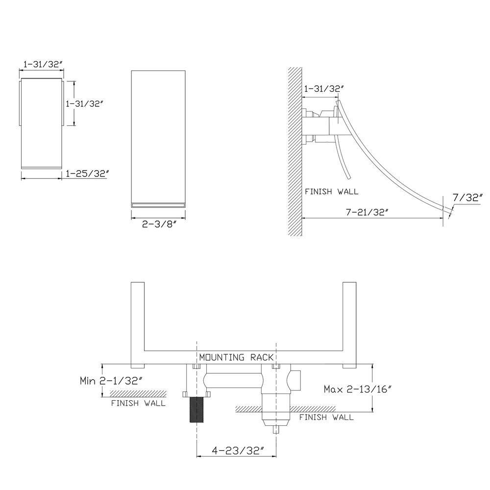 Chrome Wall Mount Waterfall Bathroom Faucet with Single Lever Handle