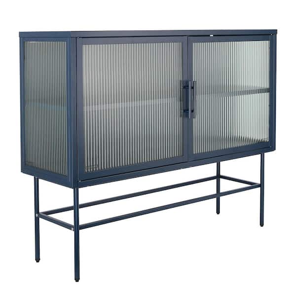 Tatahance Blue Steel Sideboard Cabinet with Tampered Glass Door, Adjustable Shelf and Feet Cold-Rolled