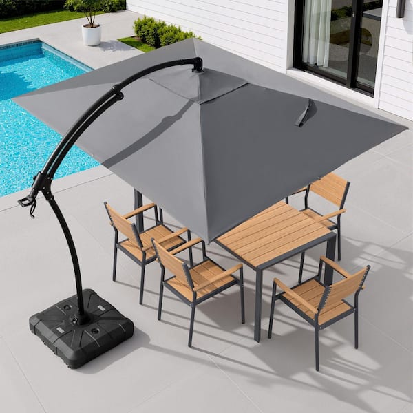 11 ft aluminum cantilever tilt patio umbrella with Base with 360 Rotation and Adjustment-Navy outdoor umbrellas should not be opened overnight or in rainy days or strong winds. Pellebant 9 ft. x 11