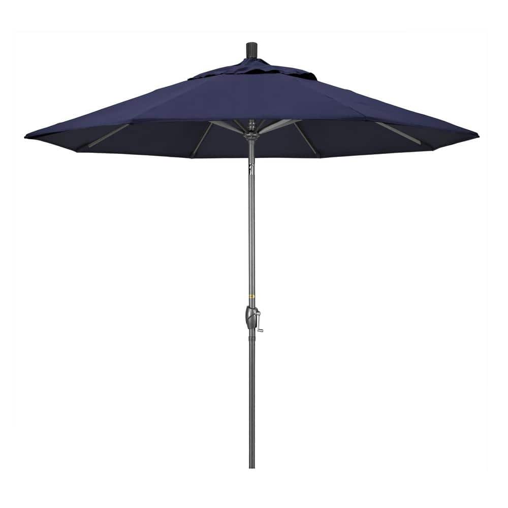 9 ft. Hammertone Grey Aluminum Market Patio Umbrella with Push Button Tilt Crank Lift in Navy Sunbrella price history on PriceWatchPro