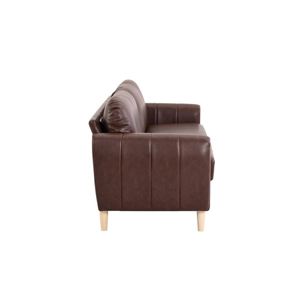 Brown Faux Leather Tufted Sofa with Removable Cushions