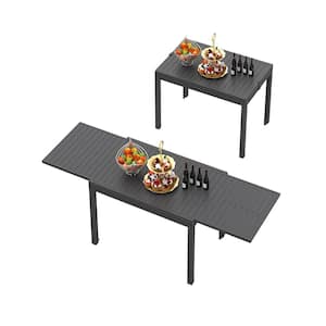 59.45 in. W x 37.4 in. D x 29.53 in. H Black Outdoor Aluminum Dining Table Patio Expandable Table for Garden Lawn Porch