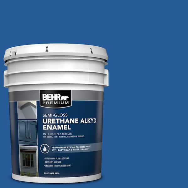 BEHR PREMIUM 5 gal. #P510-7 Beacon Blue Urethane Alkyd Semi-Gloss Enamel Interior/Exterior Paint